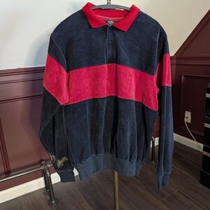 PINNACLE Vintage MiUSA Black Red Striped Velour Rugby Sweatshirt Polo